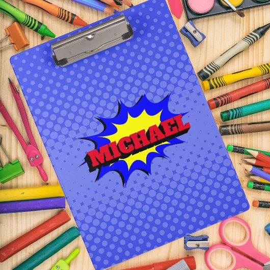 Superhero Kids Comic Buch Personalisierter Name Klemmbrett