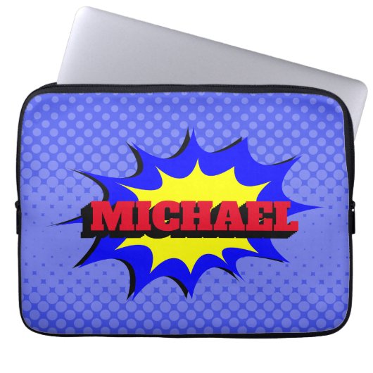 Superhero Kids Comic Buch Personalisierter Name Laptopschutzhülle (Vorderseite)