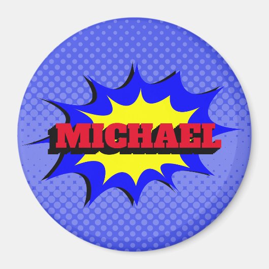 Superhero Kids Comic Buch Personalisierter Name Magnet (Vorne)