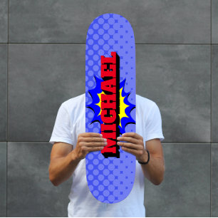 Superhero Kids Comic Buch Personalisierter Name Skateboard