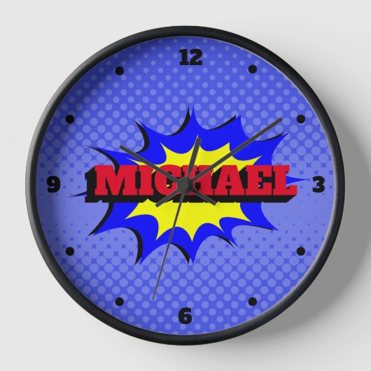 Superhero Kids Comic Buch Personalisierter Name Uhr (Vorderseite)