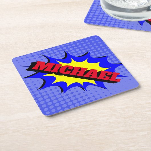 Superhero Kids Comic Buch Personalisierter Name Untersetzer (angewinkelt)