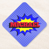 Superhero Kids Comic Buch Personalisierter Name Untersetzer (Vorderseite)