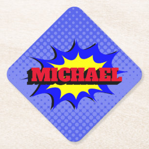 Superhero Kids Comic Buch Personalisierter Name Untersetzer