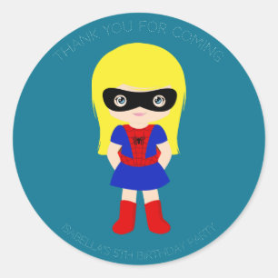 Superhero Kids Girls Geburtstagsparty Blue Sticker