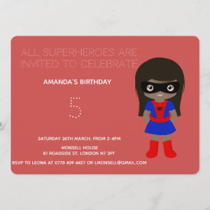 Superhero Kids Girls Geburtstagsparty Einladung