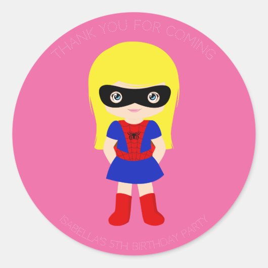 Superhero Kids Girls Geburtstagsparty Pink Sticker (Vorderseite)