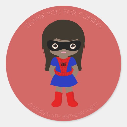 Superhero Kids Girls Geburtstagsparty Roter Sticke Runder Aufkleber (Vorderseite)