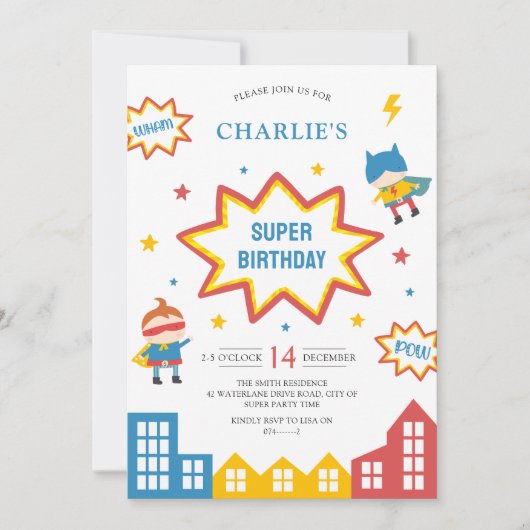 Superhero Kindergeburtstag Party Einladung (Vorderseite)
