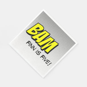Superhero Luncheon Napkins Gelbe "Bam" mit Punkten Serviette