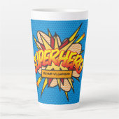 SUPERHERO Name Fun Retro Comic Pop Kunst Milchtasse (Vorderseite)