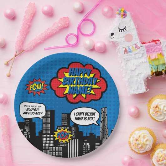 Superhero-Name-Platte Pappteller (Party)
