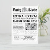 Superhero Newspaper Einladung zum Geburtstag (Stehend Vorderseite)