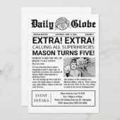 Superhero Newspaper Einladung zum Geburtstag (Vorne/Hinten)