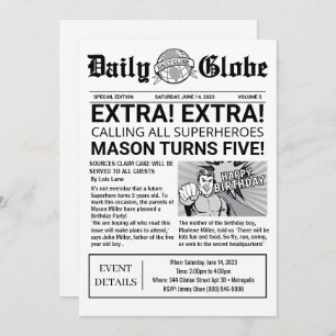 Superhero Newspaper Einladung zum Geburtstag