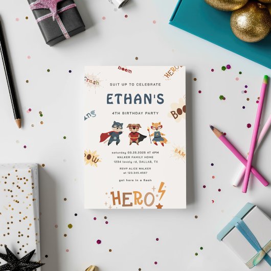 Superhero Niedlicher Tiere Kindergeburtstag Einlad Einladung