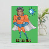 Superhero Orange Birthday Invite Einladung (Stehend Vorderseite)