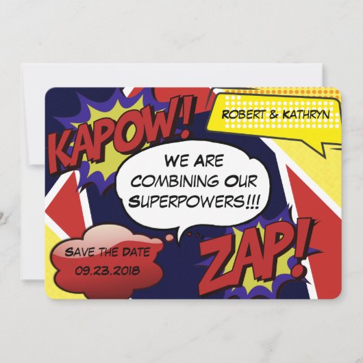 Superhero Parody Save the Date Wedding (Vorderseite)