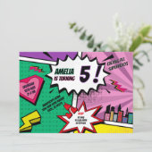 Superhero Party Comic Book Birthday Photo Girl Einladung (Stehend Vorderseite)