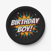 Superhero Party Comic Book Hero Birthday Boy Pappteller (Vorderseite)