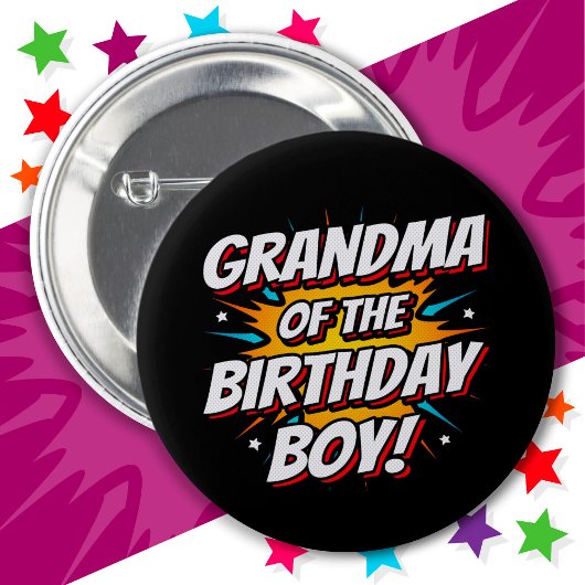 Superhero Party Comic Oma von Birthday Boy Button