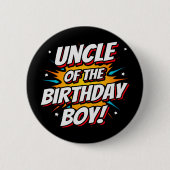 Superhero Party Comic Onkel von Birthday Boy Button (Vorderseite)
