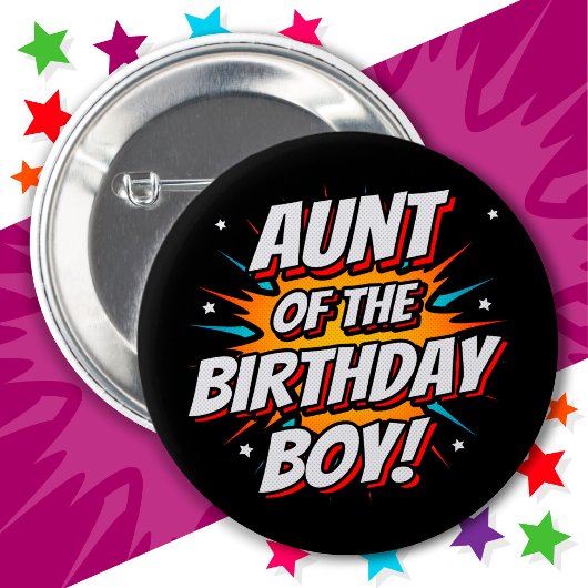 Superhero Party Comic Tante zum Geburtstag Junge Button