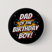 Superhero Party Comic Vater von Birthday Boy Button (Vorderseite)