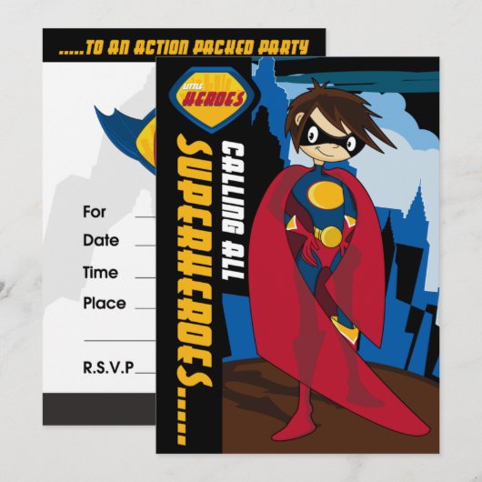 Superhero-Party Einladung (Vorne/Hinten)