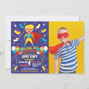 Superhero Party Einladung Boys Blue Foto Super