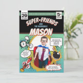 Superhero Party Einladung Comic Buchdeckerstil (Stehend Vorderseite)