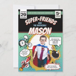 Superhero Party Einladung Comic Buchdeckerstil