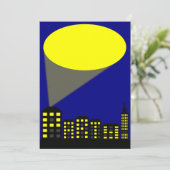 Superhero Party Einladung - Stadtbild & Spotlight (Stehend Vorderseite)