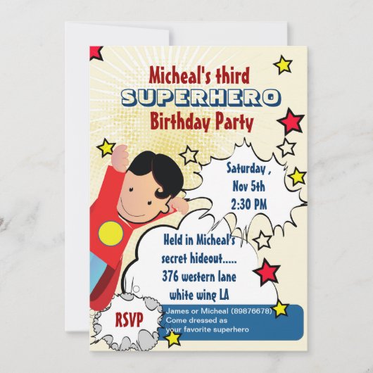 Superhero Party Geburtstagseinladung Einladung (Vorderseite)