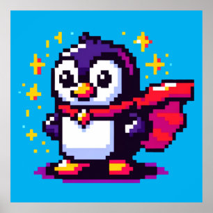 Superhero Penguin Niedlicher Pixel Art Character D Poster