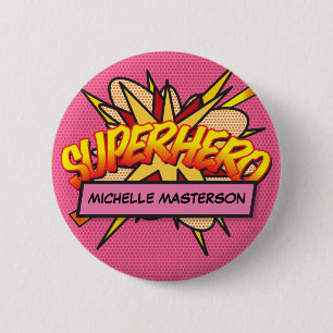SUPERHERO Personalisiertes Comic-Heft Rosa Button