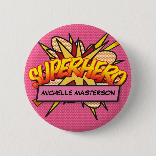SUPERHERO Personalisiertes Comic-Heft Rosa Button (Vorderseite)