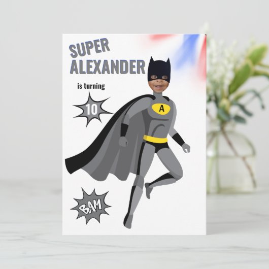 Superhero Phantastisch Unique Boy Fabulous Geburts Einladung (Stehend Vorderseite)