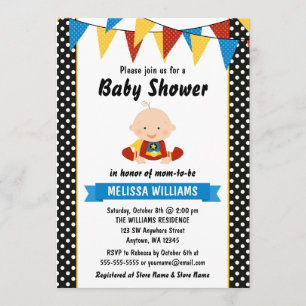 Superhero Polka Dot Bunting Baby Dusche Einladung