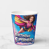 Superhero Power Girl Happy Birthday Pappbecher (Vorderseite)