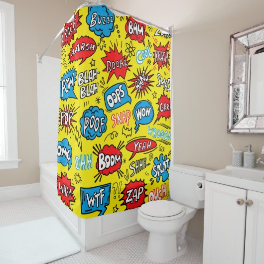 Superhero Saga: Niedliche Comic-Muster Duschvorhang (Beispiel)