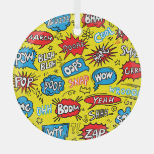 Superhero Saga: Niedliche Comic-Muster Ornament Aus Glas