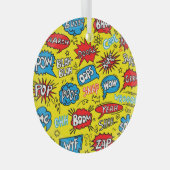 Superhero Saga: Niedliche Comic-Muster Ornament Aus Glas (Vorderseite Rechts)