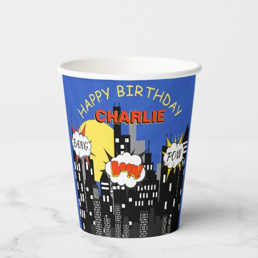 Superhero Thema Geburtstag Pappbecher (Rückseite)