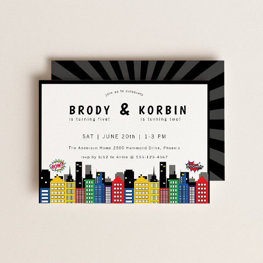 Superhero Thema Gemeinsamer Geburtstag Einladung