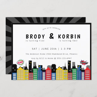 Superhero Thema Gemeinsamer Geburtstag Einladung