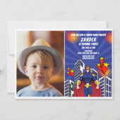 Superhero Theme Foto Boys 3. Geburtstag Party Einladung (Vorderseite)