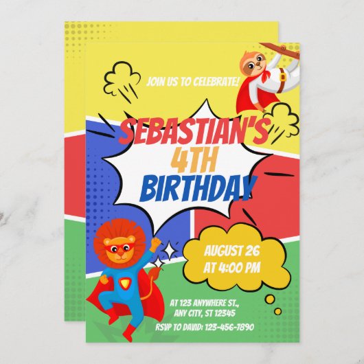 Superhero Theme Kindergeburtstag Party Einladung (Vorne/Hinten)