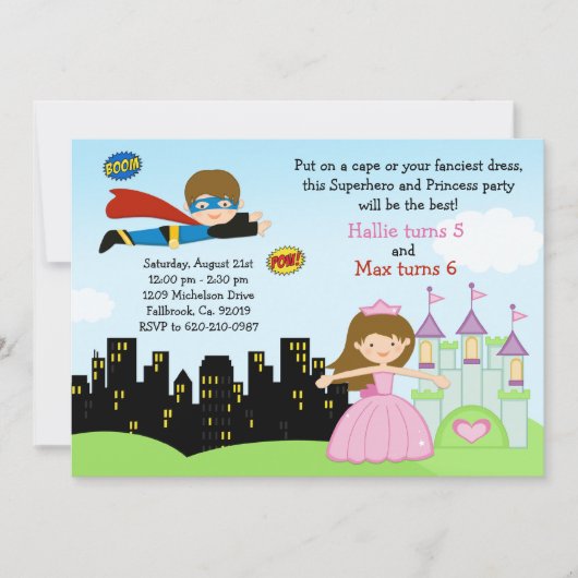 Superhero-und Prinzessin-Birthday Party Einladung (Vorderseite)