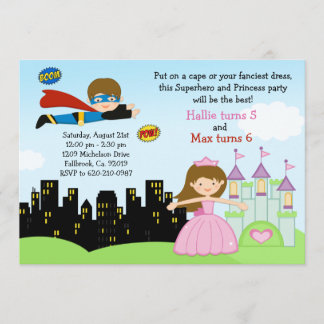Superhero-und Prinzessin-Birthday Party Einladung